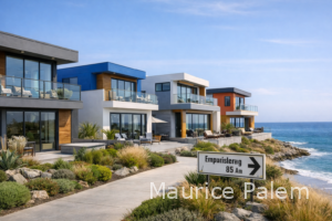 Maisons modernes de style californien au bord de la mer, contraste avec l’architecture méditerranéenne d’Empuriabrava.